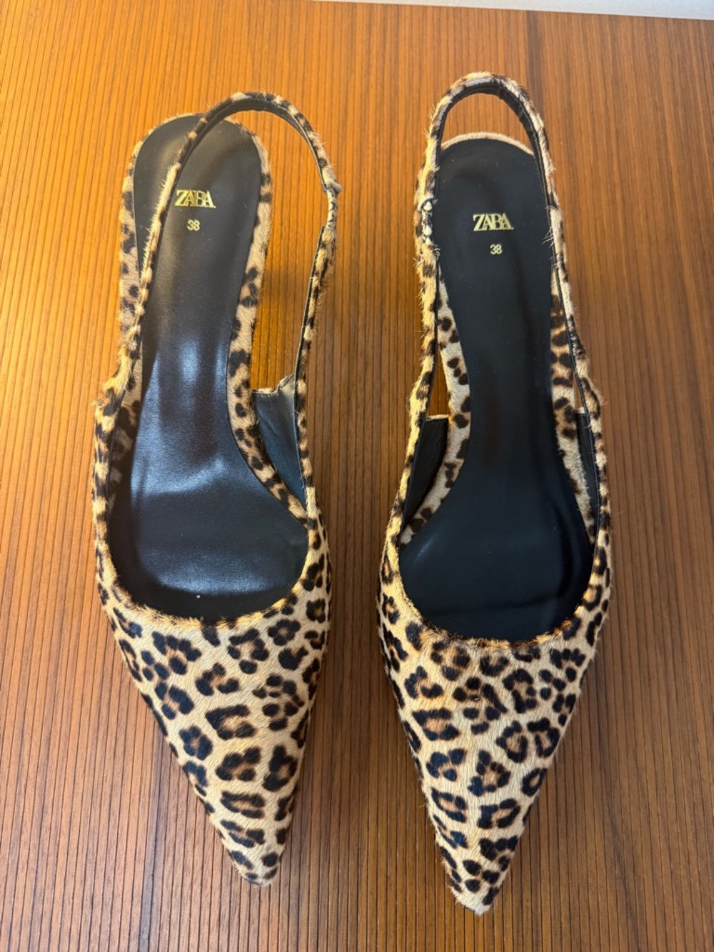 ZARA Leopard-Print Slingback Pointed Pumps - Black & Brown